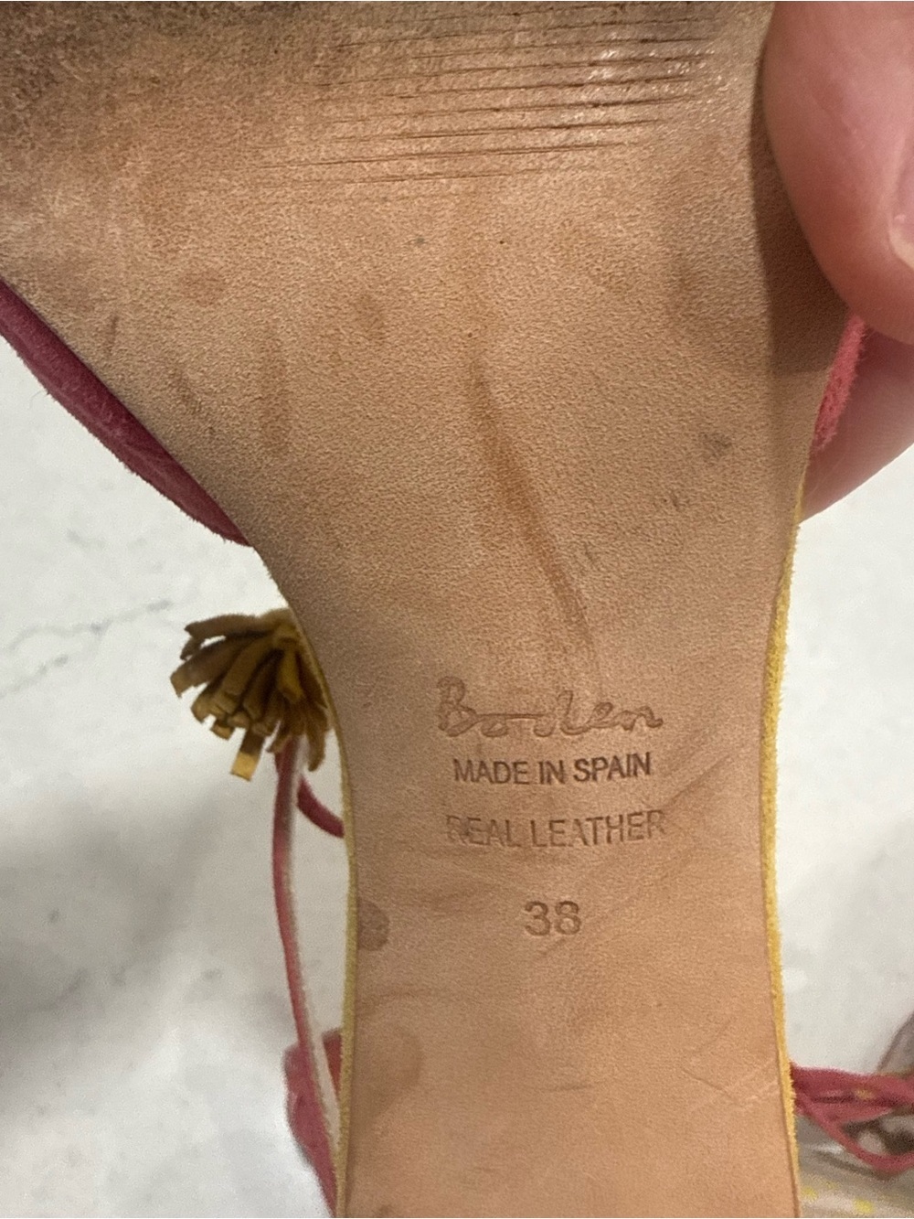 Boden “Alice” Pink Suede Ankle Strap Heels Yellow Tassels 7.5- 8 (38) - Picture 9 of 14